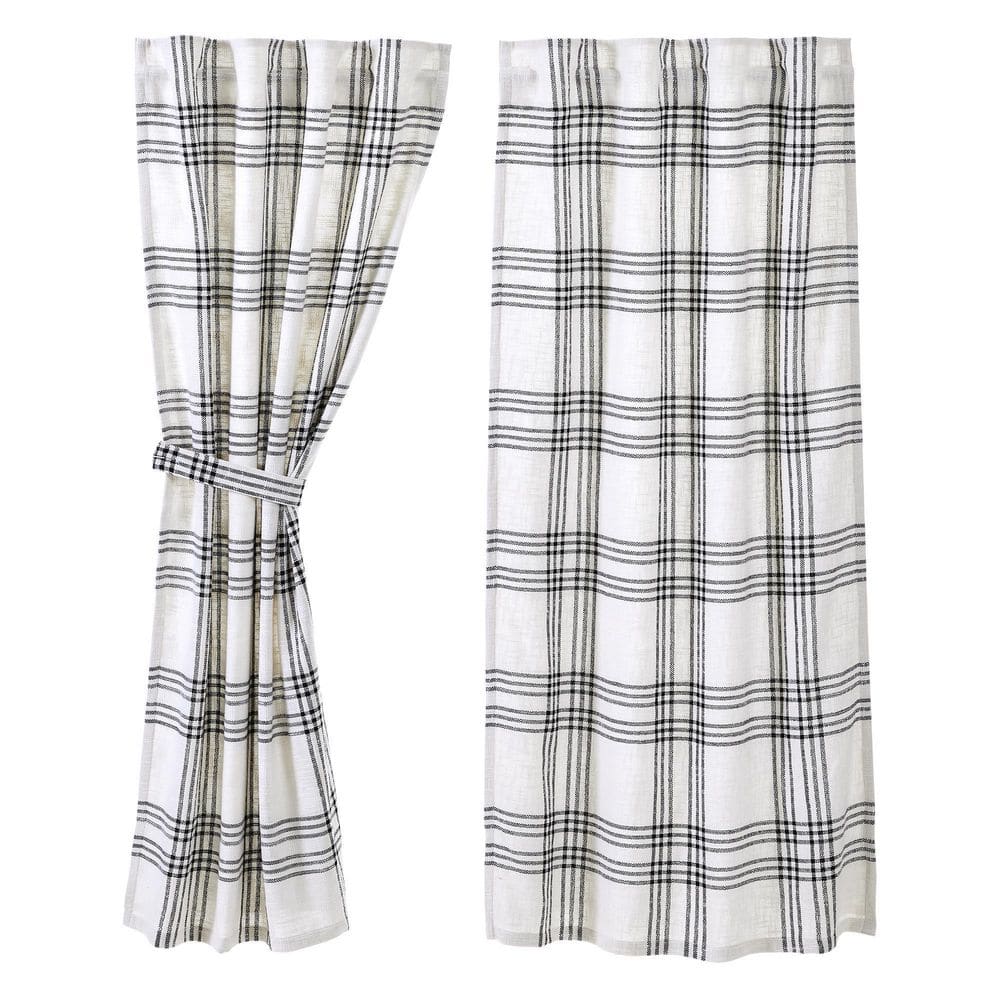 Black and White Plaid Cotton Light-Filtering Curtain Panels, 63x36, Set of 2