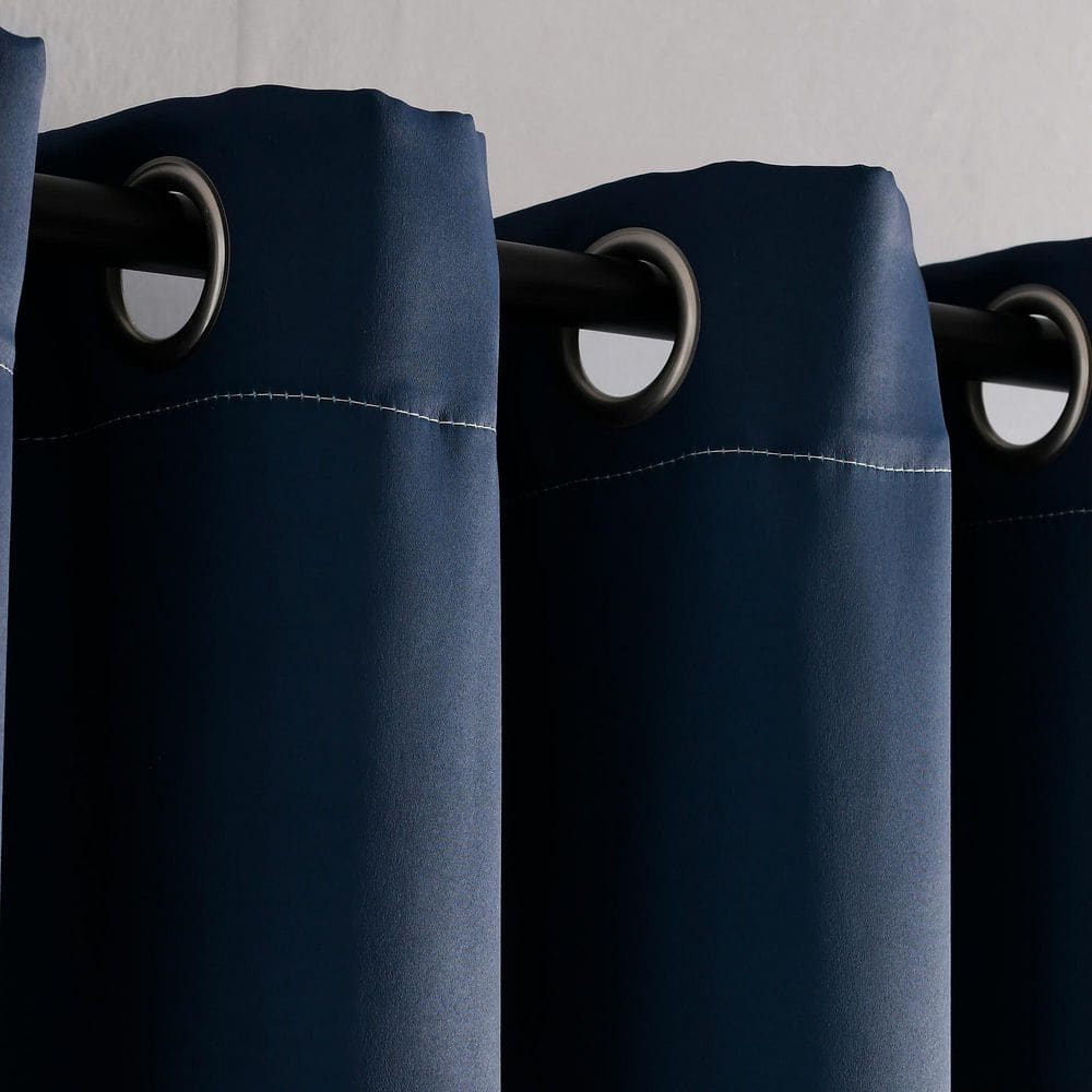 Alexander Navy and Gold Color Block Polyester Curtain Pair