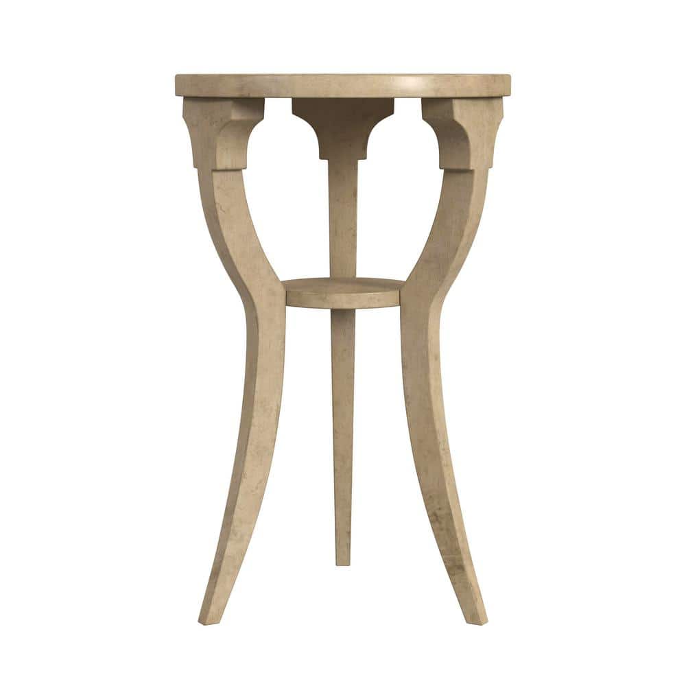 Dalton Antique Beige Round Wood Accent Table with Shelf