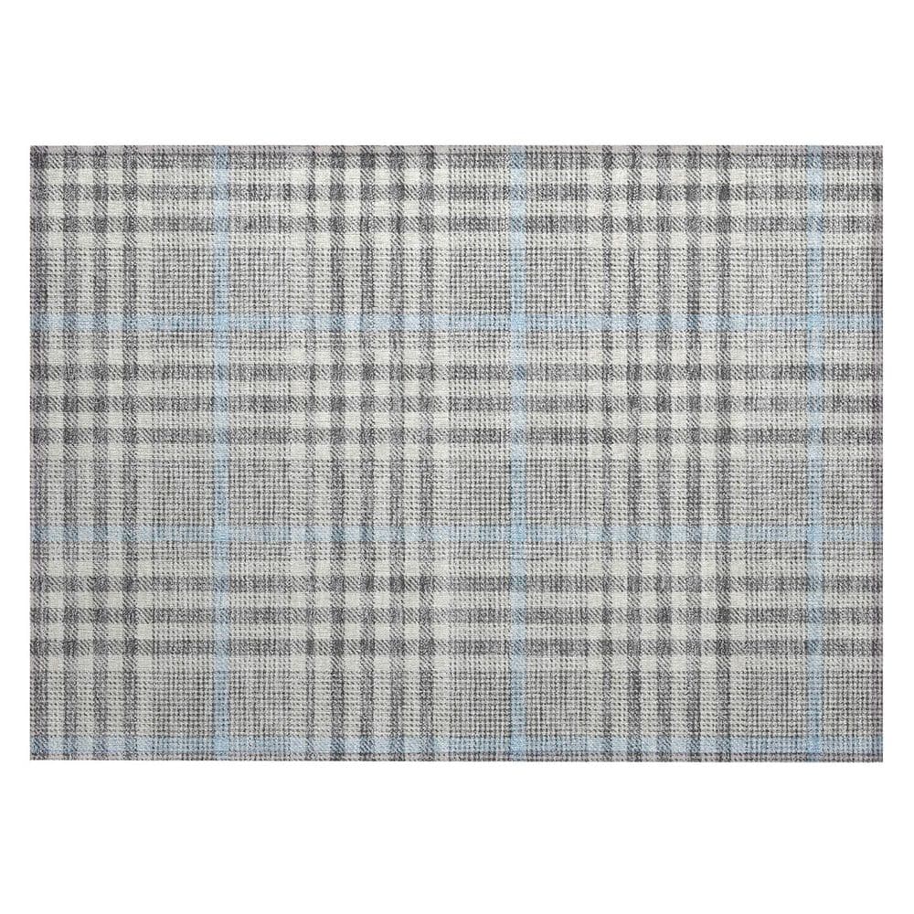 Gray Plaid Synthetic Washable Rectangular Area Rug 30" x 20"