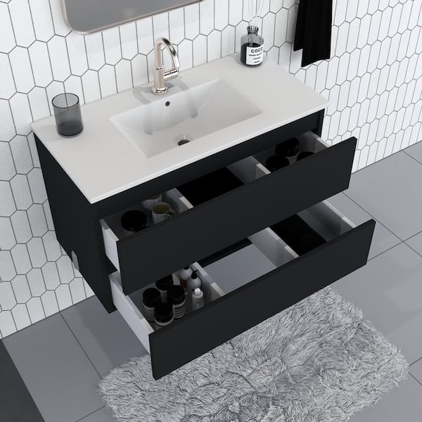 Salt 36 in. W x 18 in. D Bath Vanity in Black with Ceramic Vanity Top in White with White Basin