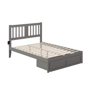 Tahoe Grey Full Solid Wood Storage Platform Bed with Foot Drawer and USB Turbo Charger