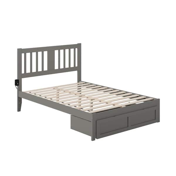 AFI Tahoe Grey Full Solid Wood Storage Platform Bed with Foot Drawer and USB Turbo Charger
