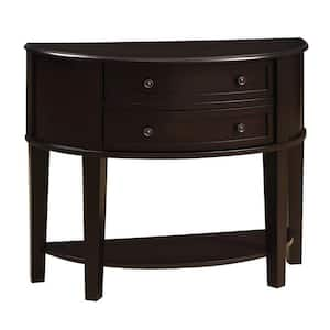 14.5 in. Brown Half-Moon Wooden Console Table with 2 Drawers