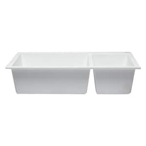 Undermount Granite Composite 33.88 in. 35/65 Double Bowl Kitchen Sink in White