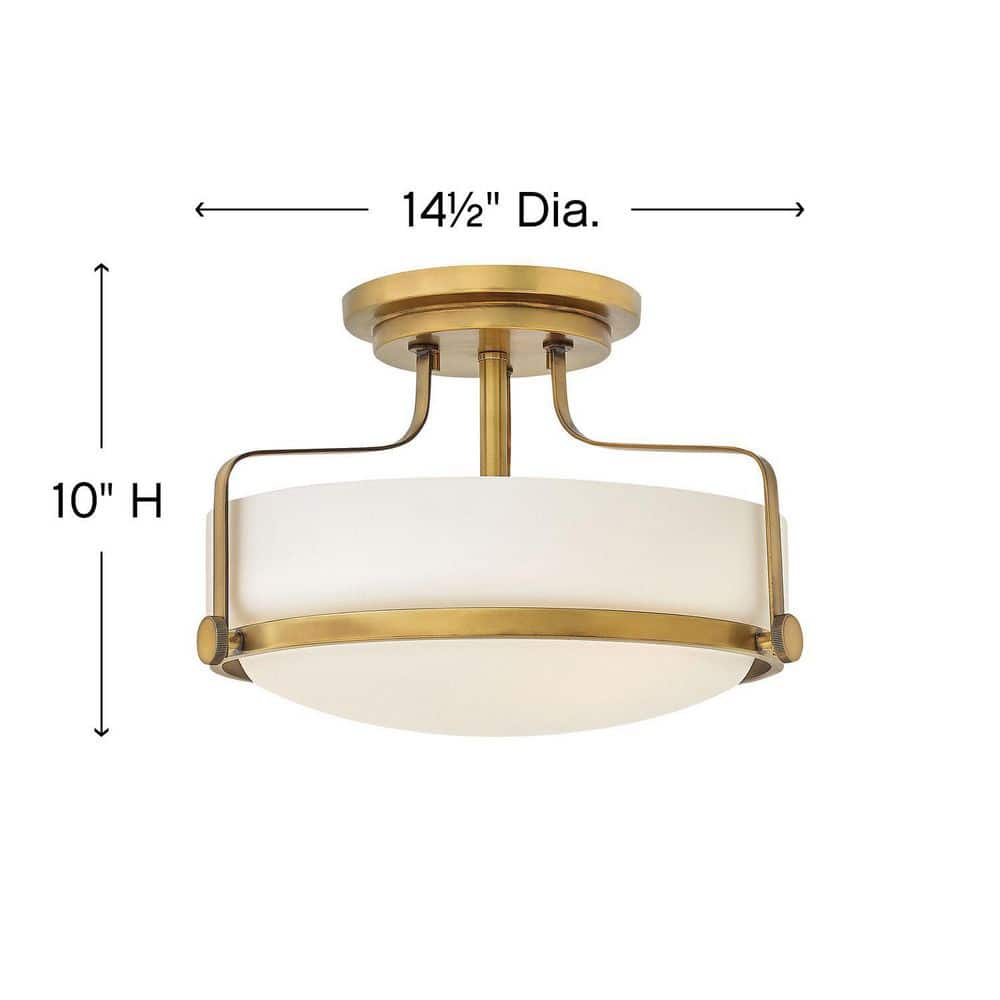 Heritage Brass and Etched Opal Glass 3-Light Semi-Flush Mount