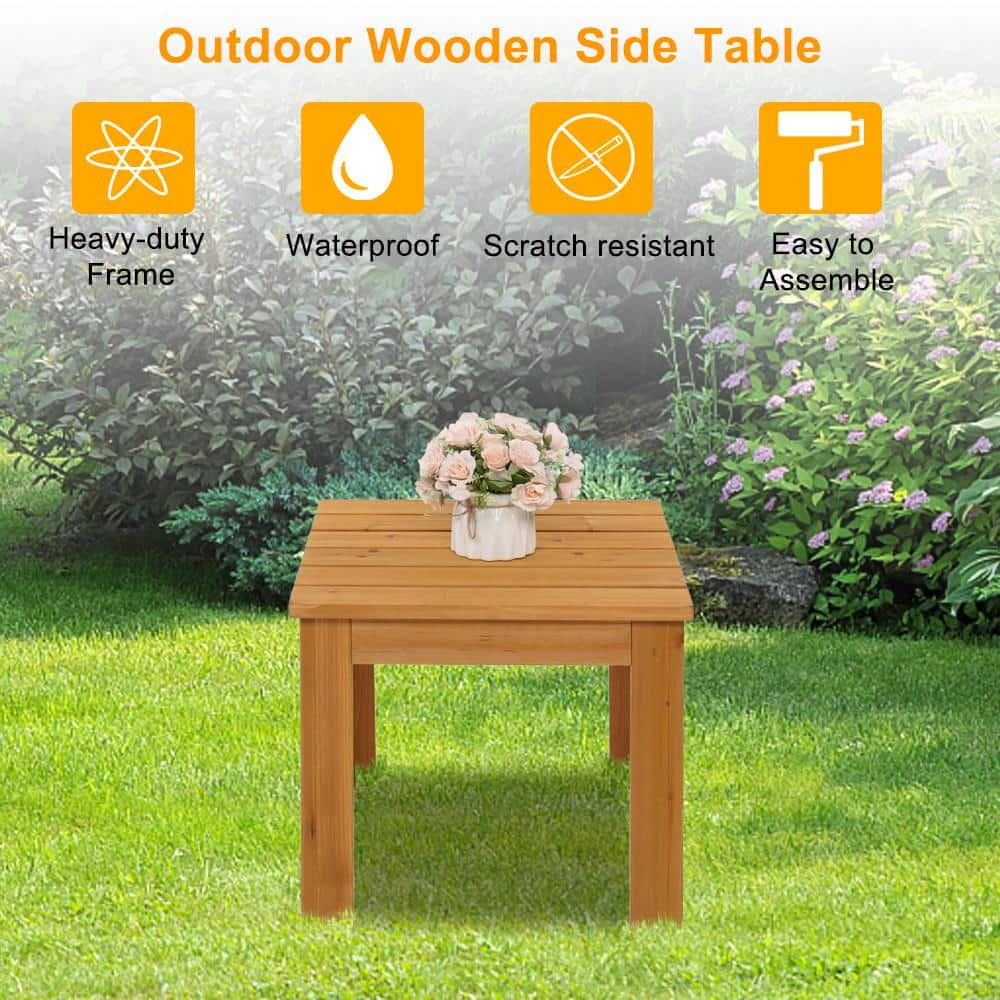 Natural Fir Wood Square Outdoor End Table