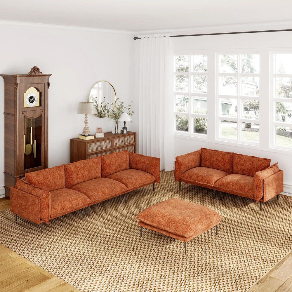 5-Piece Orange Cloud Velvet Living Room Set with Ottoman, Comfort Deep Seat and Metal High Legs for Robot Vacuum price history on PriceWatchPro