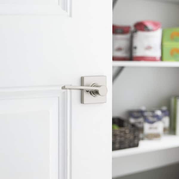 Ladera Satin Nickel Left-Handed Dummy Door Handle with Square Trim Featuring Microban Antimicrobial Technology