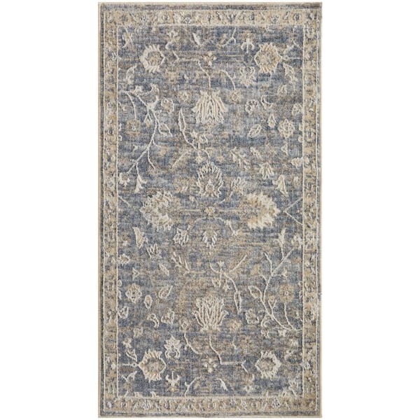 Harbor Blue 2 ft. x 4 ft. Floral Traditional Area Rug