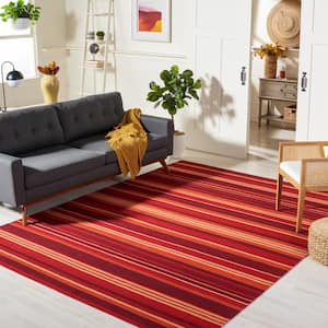 Striped Kilim Red 7 ft. x 7 ft. Striped Square Area Rug
