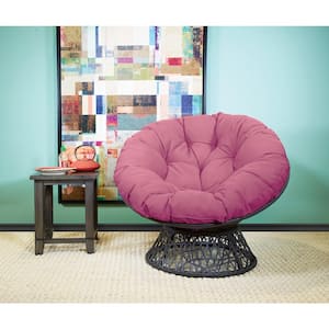 Papasan Chair with Purple Round Pillow-Top Cushion and Grey Frame