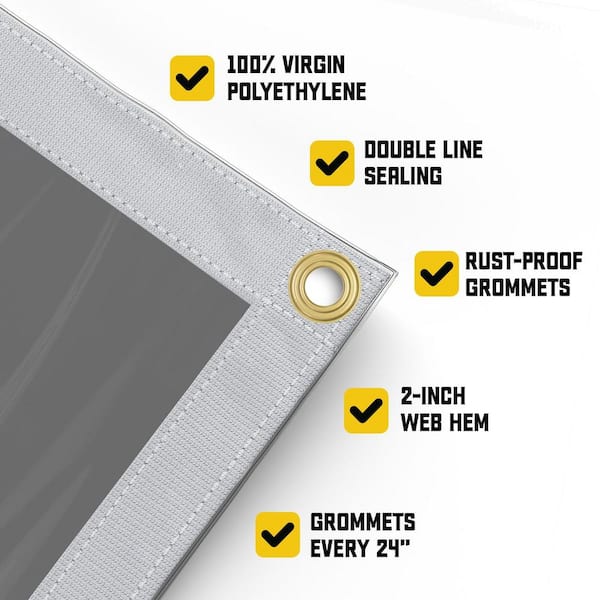 CORE TARPS 8 ft. X ft. 16 Clear Grey Extreme Heavy Duty 30 Mil