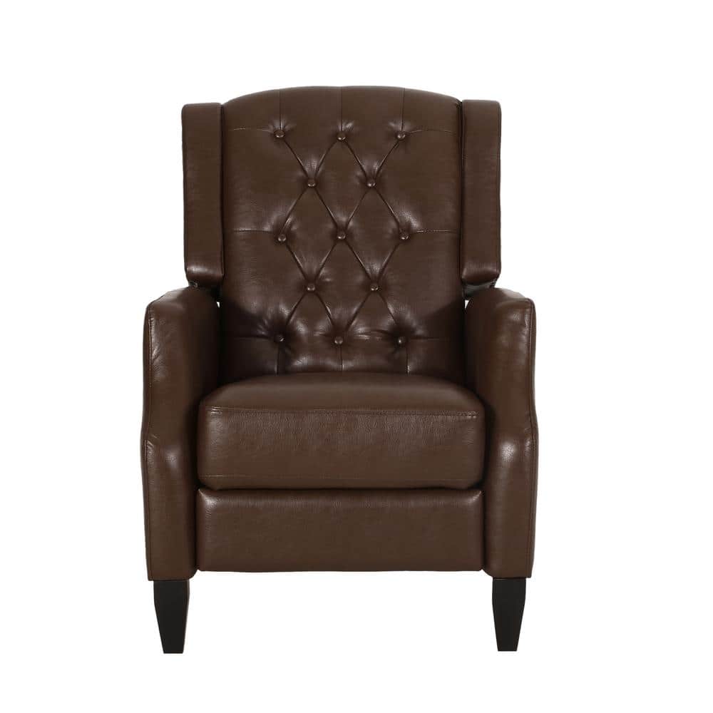 Chic Dark Brown Faux Leather Push-Back Club Recliner