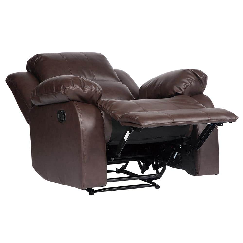 Contemporary Wood & Brown Leather Recliner Chair, 38"