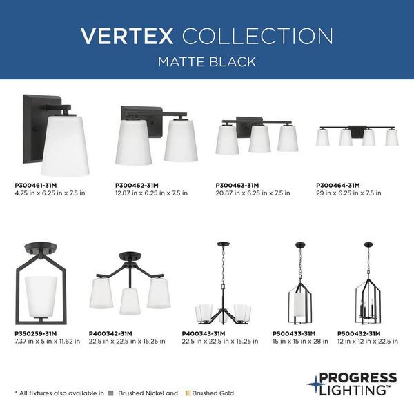 Progress Lighting Vertex 3-Light Matte Black Modern/Contemporary Etched Glass Cone Medium Hanging Pendant Light