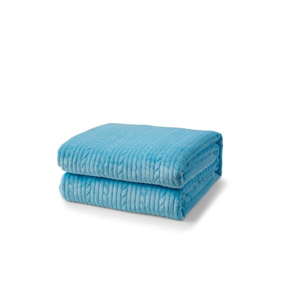 Unbranded Blue Embossed Throw 100% Polyester Blanket 50 in. x 60 in.