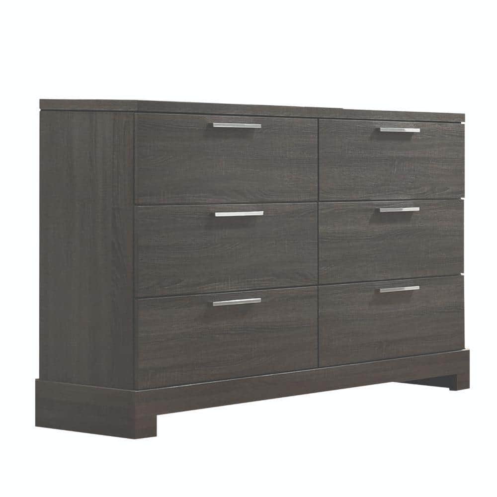 Benjara 16 in. Gray 6Drawer Wooden Dresser without Mirror BM205573