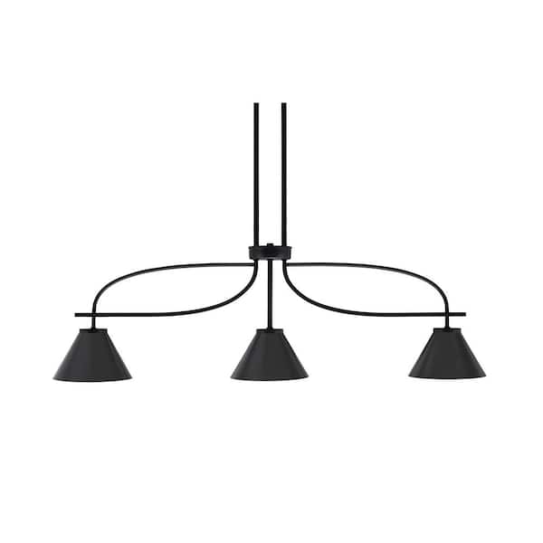 Unbranded Olympia 3-Light Matte Black Billiard Light with 7 in. Chrome Cone Metal Shades, no blulbs included
