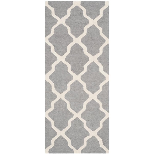 SAFAVIEH Cambridge Silver/Ivory 3 ft. x 6 ft. Geometric Trellis Runner Rug