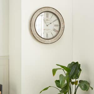 Cream Wood Distressed Analog Wall Clock