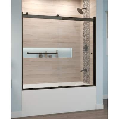 Rotolo 60 in. x 57 in. Semi-Frameless Sliding Tub Door in Oil Rubbed Bronze with Handle