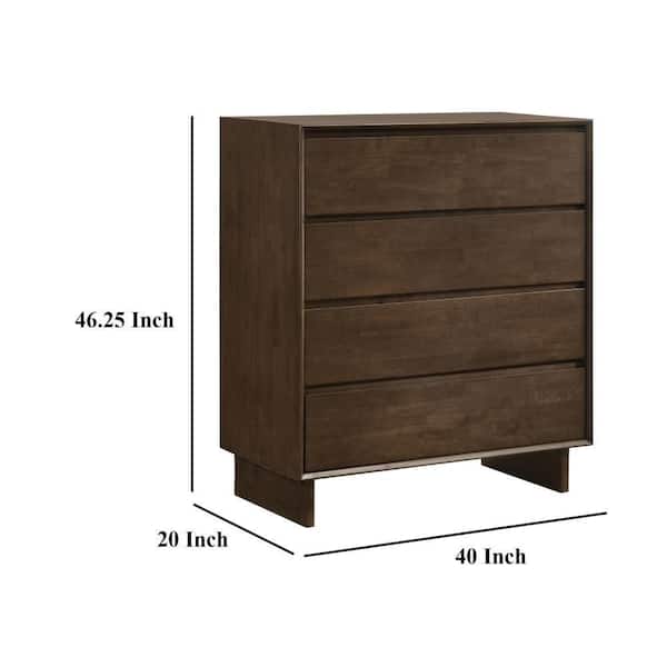 Genu Tall Dresser Chest, 4 Drawers, Fingertip Handles, Walnut Brown