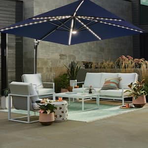 Navy Blue 10*10FT Square Cantilever LED Umbrella - Sunbrella Fabric, Aluminum Frame and Innovative 360° Rotation System
