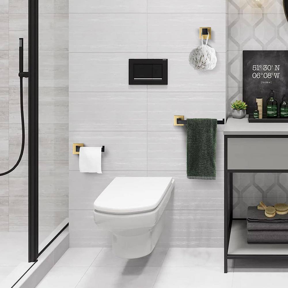 23.6 Inch Black and Brushed Gold Metal Towel Bar Set