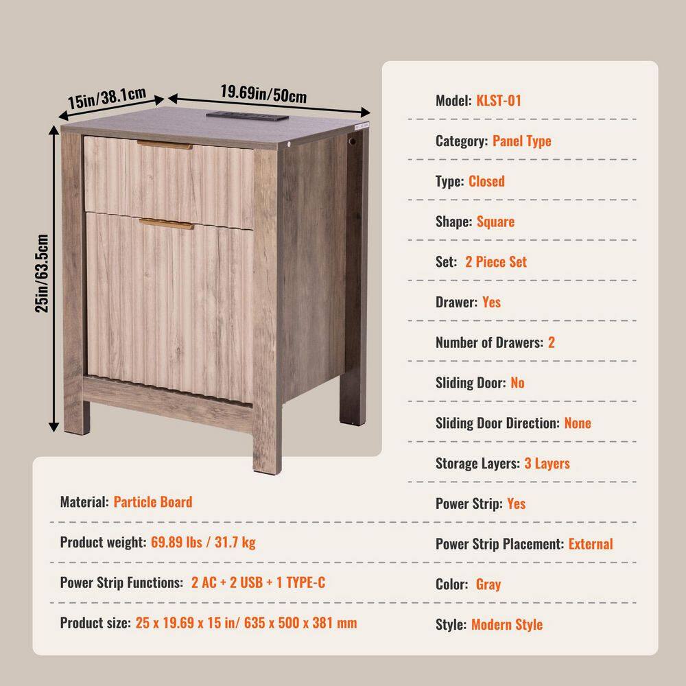 Specification sheet for the end table set including dimensions and features.