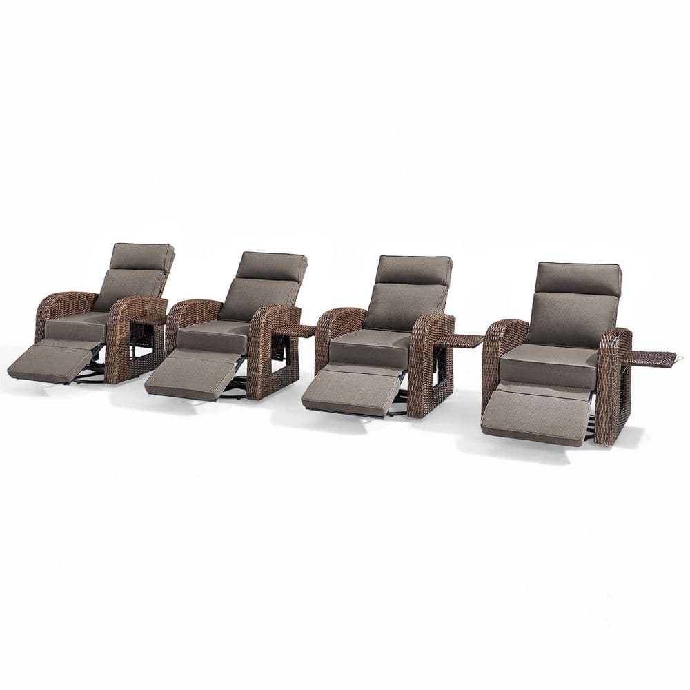 4-Piece PE Rattan Wicker Swivel Outdoor Recliner Lounge Chair Adjustable Backrest with Gray Cushions price history on PriceWatchPro