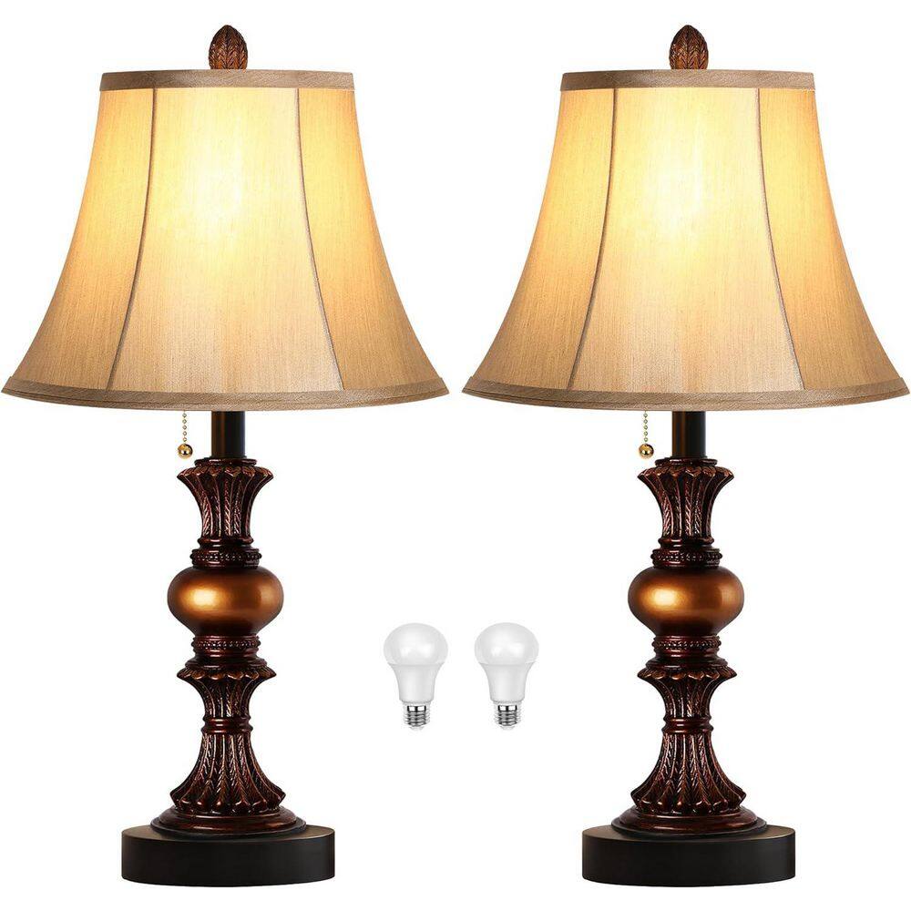 22 in. Vintage Bedside Lamps with Dual USB, 3-Way Dimmable Bronze Finish wi