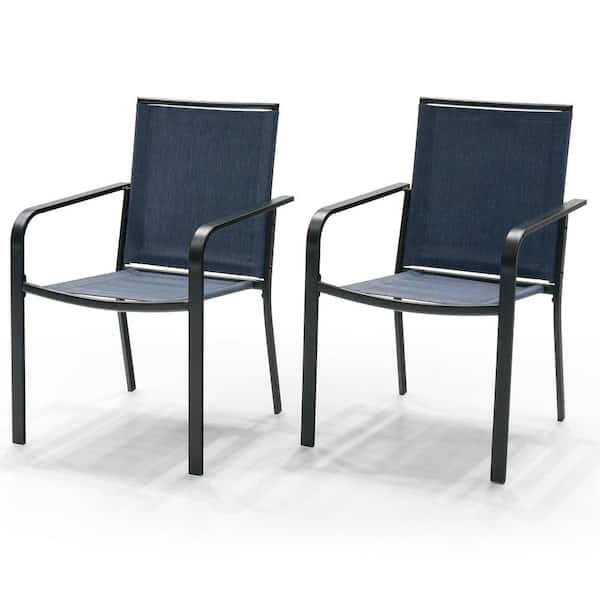 Anmutig Stackable Metal Patio Outdoor Dining Chair-Blue (2 Chairs)
