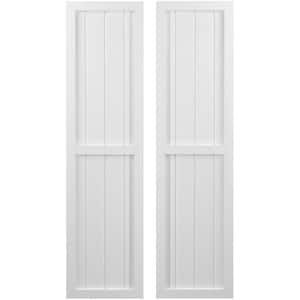 14 in. W x 42 in. H Americraft 4-Board Exterior Real Wood 2 Equal Panel Framed Board and Batten Shutters in White