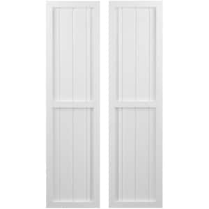 14-in W x 48-in H Americraft 4 Board Exterior Real Wood Two Equal Panel Framed Board and Batten Shutters White