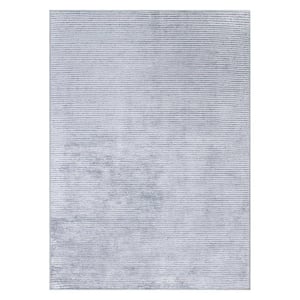 Gray 7 ft. 7 in. x 9 ft. 6 in. Contemporary Distressed Stripe Machine Washable Area Rug