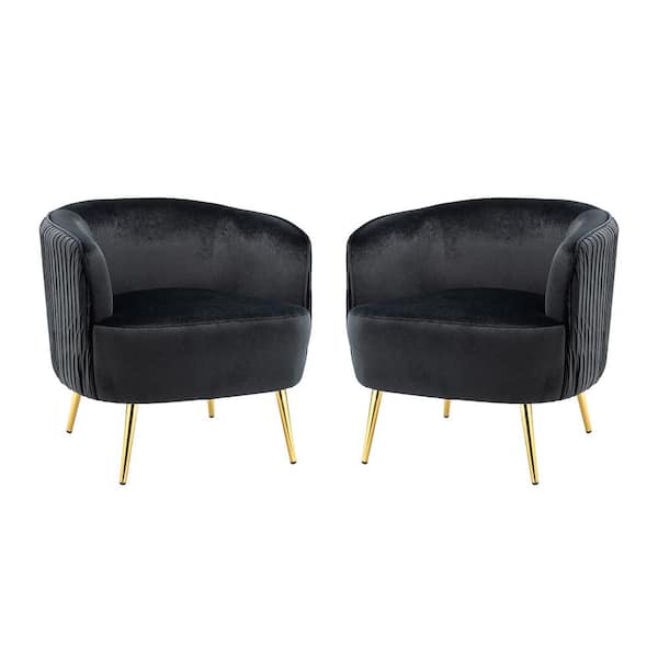 JAYDEN CREATION Sarpedon Black Barrel Chair with Metal Legs (Set of 2)