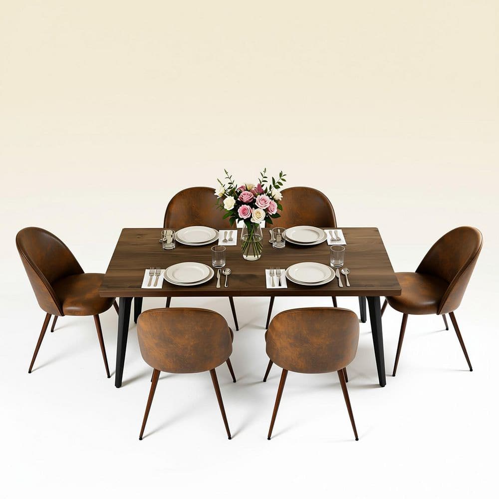 Stan+Haven 7-Piece Rectangular Dark Walnut and Brown Wood Top Dining Room Set Seats 6
