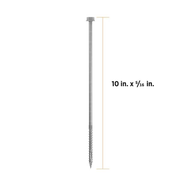 5/16 in. x 10 in. Hex Head Multi-Purpose Hex Drive Structural Wood Screw - Hot Dip Galvanized (10-Pack)