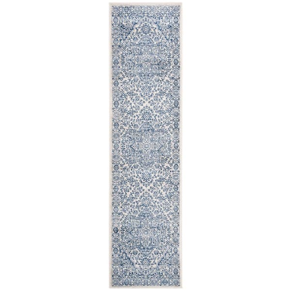 Brentwood Navy/Light Gray 2 ft. x 8 ft. Distressed Border Medallion Runner Rug