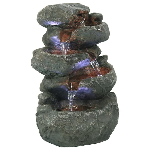 Sunnydaze 10.5 in. Stacked Rocks Tabletop Fountain with LED Lights