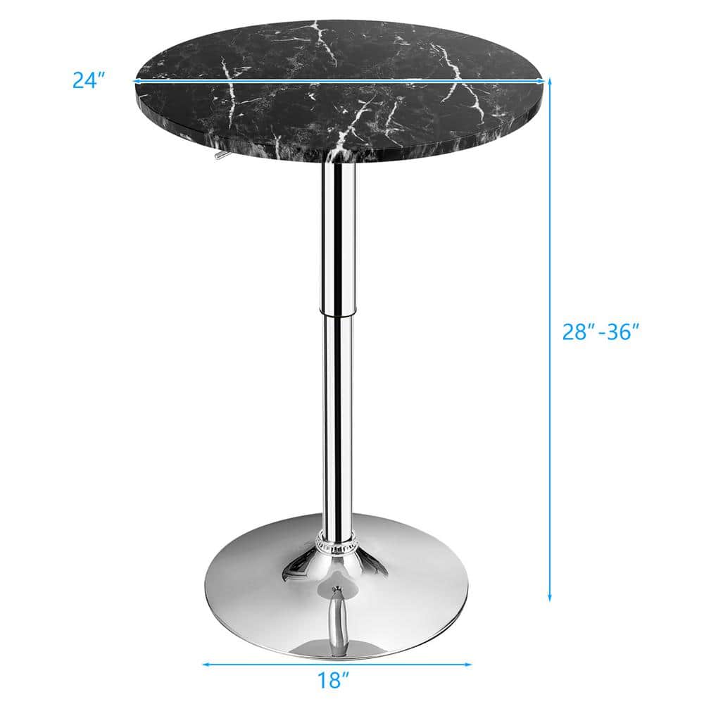 Black Marble Adjustable Height Round Bistro Table
