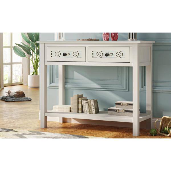 Ivory White Wooden Bathroom Kitchen Storage Sideboard Console Table with Baskets 