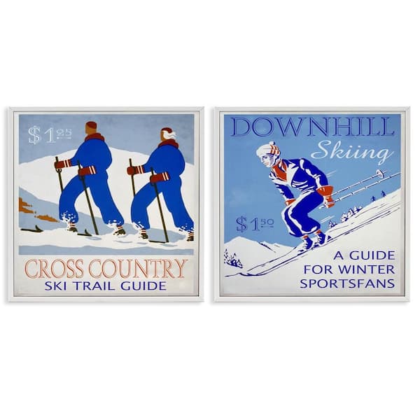 Stupell Industries Cross Country Skiing Posters by Graffi tee Studios 2-Pieces White Framed Sports Giclee Art Print 17 in. x 17 in.
