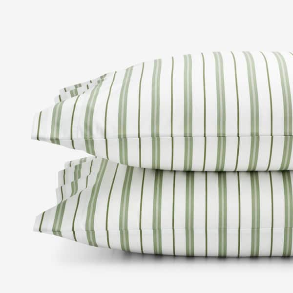The Company Store Company Kids Vertical Stripes Moss Organic Cotton Percale Standard Pillowcases (Set of 2)