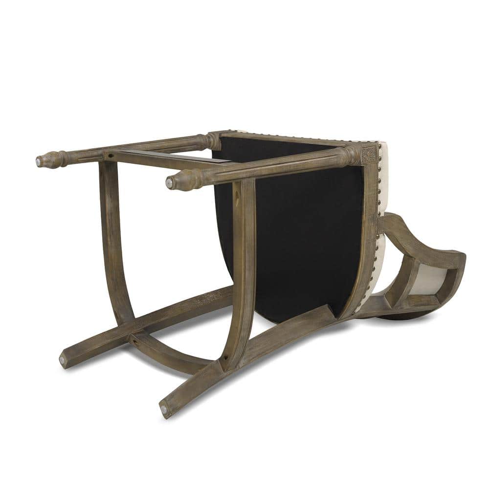 Elegant Light Beige Leather-Wrapped Bar Stool with Brass Accents