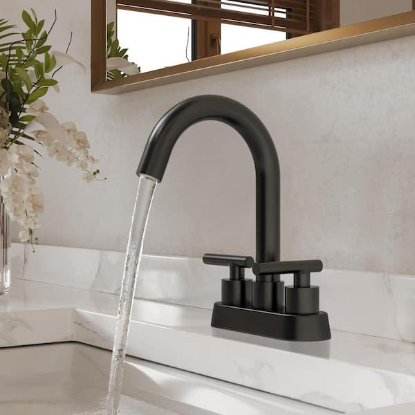 4 in. Waterfall Centerset Double Handle High Arc Bathroom Faucet 1.0 GPM in Matte Black Valve Included