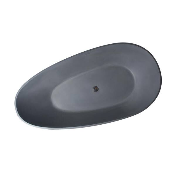 Moray 65 in. x 33 in. Stone Resin Flatbottom Solid Surface Freestanding Soaking Bathtub in Grey with Brass Drain