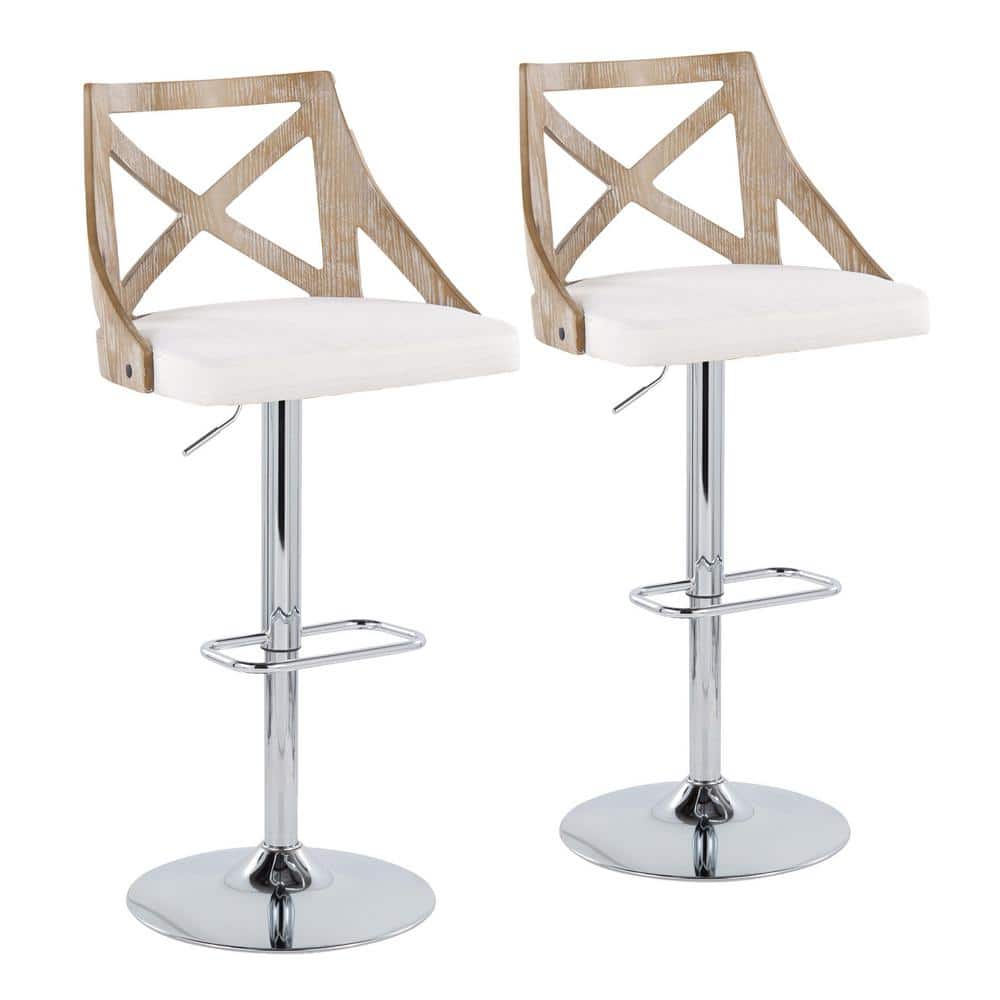 Charlotte Cream Fabric and White Wash Adjustable Swivel Barstool