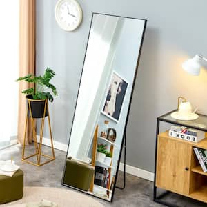 23 in. W x 65 in. H Black Solid Wood Frame Full-Length Floor Standing Mirror, Wall Mounted Mirror
